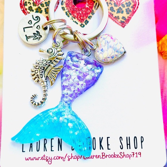 Initial Keychain - Mermaid Tail Keychain -Mermaid Gifts - Personalized Keychain - Picture 4 of 4